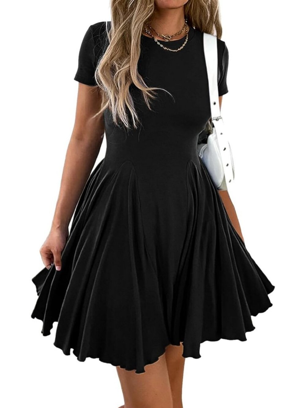 Women's Fit and Flare Crewneck Mini Dress - Flowy Skater Sundress for Summer